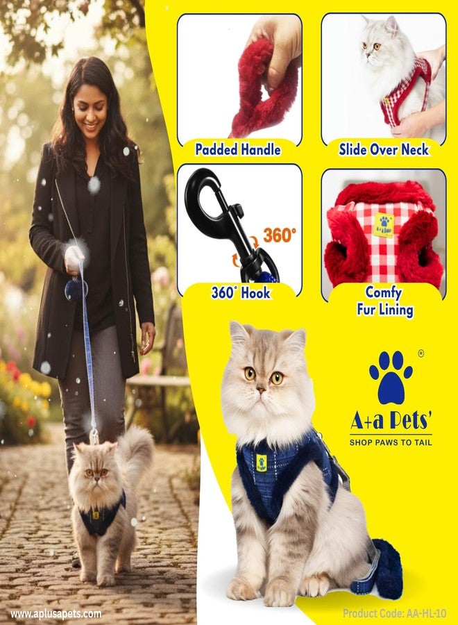 A+a Pets طقم سرج ومقود فاخر من الفرو من A+a للحيوانات الأليفة للقطط والكلاب الصغيرة | خفيف الوزن، مقاوم للهروب، طقم سترة (أزرق، متوسط) - Image 2